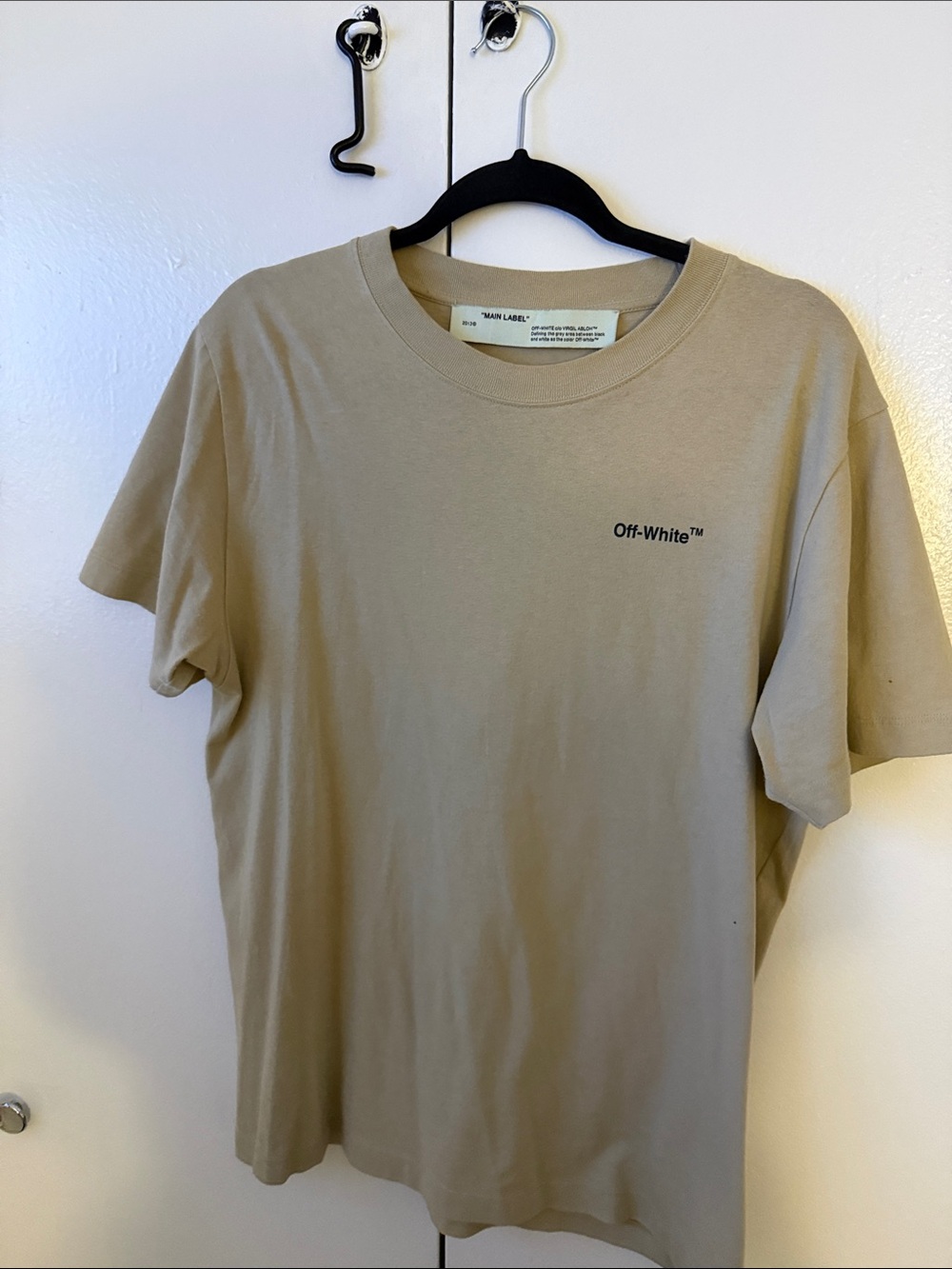 Off-White Beige Crewneck Logo Short Sleeve T-Shirt